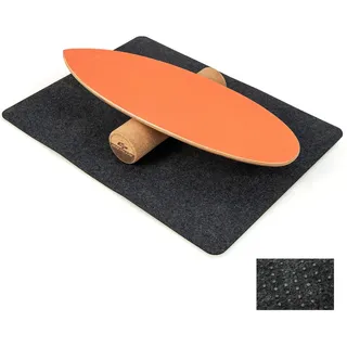 KOMFOTTEU Balance Board Holz, Balancebrett mit Korkrolle & rutschfester Filzmatte, Gleichgewichtsboard Indoor Training Surfen Skaten, Wackelbrett Trickboard max.100kg belastbar (Orange)