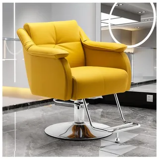 WKXTECZT Professioneller Friseurstuhl Mit 360 ° Drehung Und Hydraulischer Pumpe, Höhenverstellbar, Friseursessel Salonstuhl Aus Kunstleder,Gelb,A