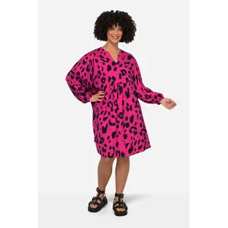 Angel Of Style by Happy Size Angel of Style Damen große Größen Übergrößen Plus Size Musselin-Kleid, Leodruck, Tunika-Ausschnitt, Weite Ballonärmel pink 44 831306803-44 - 44