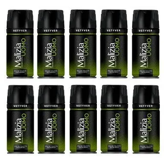 Malizia Uomo Vetyver Deo 10 x 150ml Deodorant Eau de Toilette Spray - 1.8 l