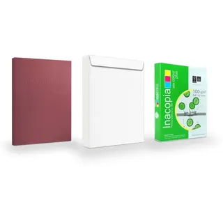 STRATAG Bewerbungsmappe 10 Stk Bewerbungsset 3-tlg + 250 Blatt Papier + 10 B4 Versandtaschen (Spar-Set, 10-St., in feinster Lederoptik mit Reliefprägung BEWERBUNG), direkt vom Hersteller STRATAG - handgefertigt in Deutschland rot