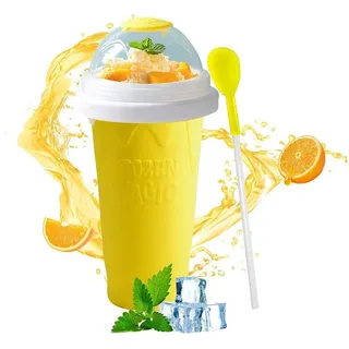 NUODWELL Smoothie-Maker Slush Becher, 500ml Silikon, mit Strohhalm und Löffel, Squeeze Cup, für DIY Getränke Smoothie Hausgemacht Milchshake gelb
