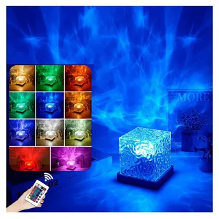 QUBEBU LED Nachtlicht Wasserwellen Lampe,LED Sternenhimmel Projektor Kinder, RGB Wave Lamp, mit 16 Farben, mit Fernbedienung, LED Tischlampe aus Kristall, Dynamische Wasserwelle, RGB-Farbwechselndes, für Schlafzimmer/Party. Quadrat