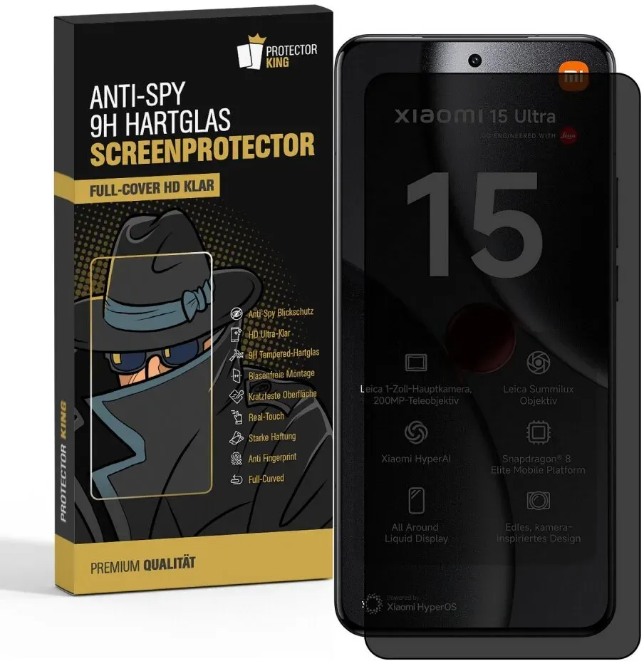 2x Blickschutz 9H Panzerglas für Xiaomi 15 Ultra Full-Curved Anti-Spy Privacy echtes Tempered Glass Schutzglas Displayschutz Screen-Protector