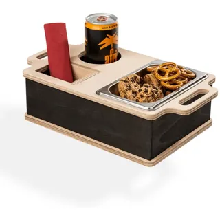 INEXTERIOR Couchi - PERSONALISIERBAR - handgefertigt in Deutschland - Snackschale, Organizer und Flaschenhalter - Couchbutler couchorganizer Sofaorganizer Geschenk (nicht personalisiert, Schwarz)