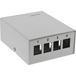 InLine InLine® Patchfeld-Dose Aufputz für 4x Keystone RJ45, Metall, lichtgrau RAL7035