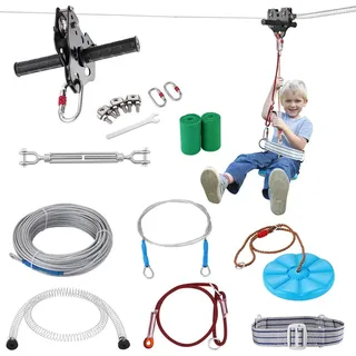 Vevor Zipline Seilrutsche, 35,58 m Seilbahn, Zip Line Kit bis 150 kg, Backyard Zip Line Kit mit Verbessertem Federbremssystem, Seilbahn für Garten (Nur für Teenager. Nicht für Erwachsene.)