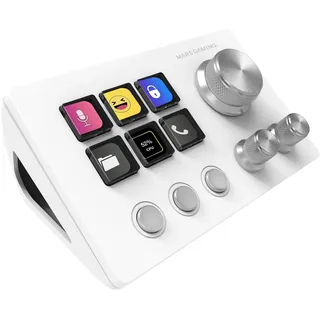 Mars Gaming MSD-Two, Kompaktes Control Deck, 6 Anpassbare LCD-Tasten 3 Tasten, 3 Multifunktionale Räder, Ergonomisches Slim Control Deck, Steuerungssoftware und Plug-ins, Windows MacOS, Weiß