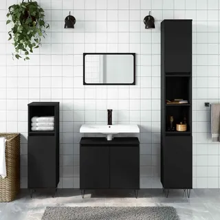 vidaXL 3-tlg. Badmöbel-Set Schwarz Holzwerkstoff