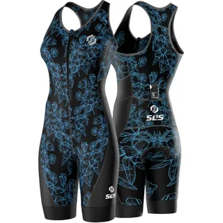 SLS3 Triathlon-Anzüge für Damen, hochwertiges SFX-Material und Passform, Trisuit für Damen, einteiliger Triathlon-Anzug für, gepolsterter -Triathlon-Anzug (Electric Blue Outline, Medium) - M