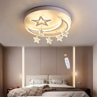 Deckenleuchte LED Moderne Kinderlampe Kinderzimmer Jungen Mädchen Deckenlampe Sternenhimmel Lampe Dimmbar Mit Fernbedienung Interior Schlafzimmer Lichter Wohnzimmer Babyzimmer Pendellampe,Weiß,52CM