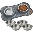 Napfunterlage mit Edelstahl Futternapf I Für Katzen & Hunde (200ml, Grau)