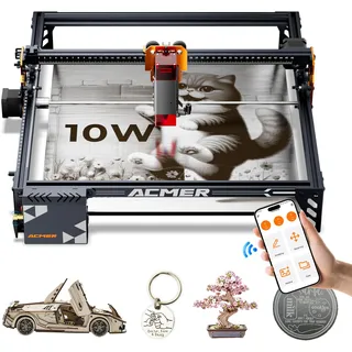 Acmer P1 S Pro Laser Cutter, 10000mW Laser Graviermaschine, Wi-Fi-Ferngravur 72W Ausgangs Lasergravur Maschine, 380 * 370mm Gravierbereich, 0,01 mm Lasergravur für DIY, Holz, Acryl, Leder,Metall