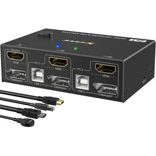 Dual Monitor KVM Switch HDMI+Displayport 4K@60Hz, 2K@120Hz MLEEDA HDMI DP Extended Display Switcher für 2 PC teilen 2 Monitore und 4 USB 2.0 Ports, Kabelfernbedienung und 4 Kabel inklusive