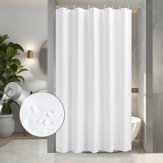 AooHome Duschvorhang 120X200 Weiß, Badvorhang mit 8 Duschvorhangringe aus Kunststoff Wasserdicht Antischimmel mit 3 Gewichtssteine für Badewanne Dusche Badezimmer