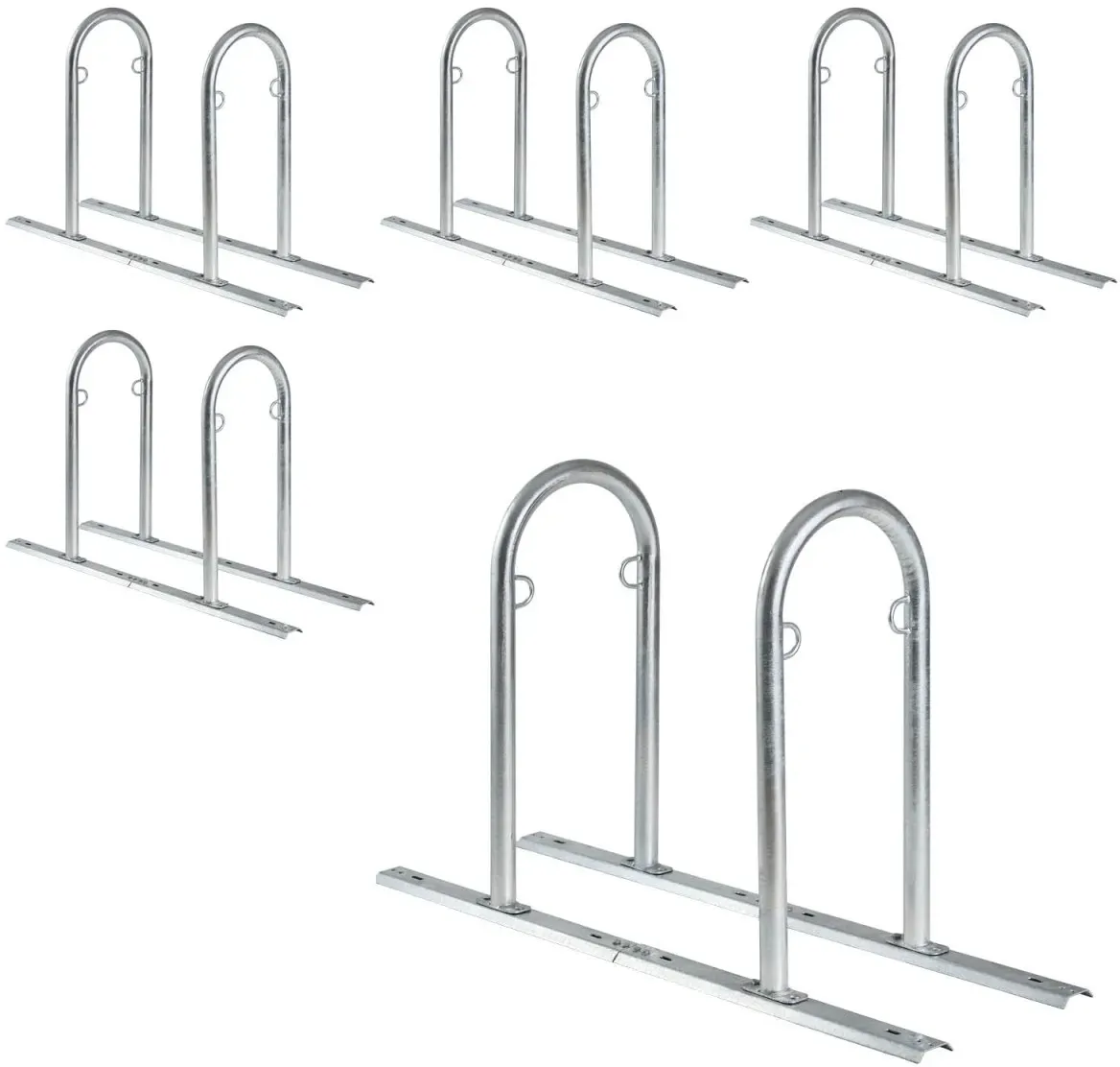5 x Fahrradanlehnbügel 140 x 88 cm Stahl feuerverzinkt Ø 50 mm grau freistehe...