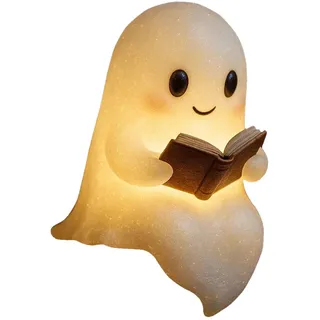 Milageto Geister-Leselampe, niedliche Geister-Leselampe, Halloween-Dekoration LED-Geisterlampe, gruseliges LED-Nachtlicht, Halloween-Geisterstatue Dekoration für Leser und Buchliebhaber, Kaminsims, S