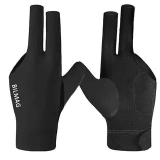 BILMAG Billard Handschuh, 3-Finger, Spandex Elasthan Pool Snooker, schwarz, grau, rot (Schwarz)
