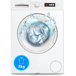 Geratek Waschmaschine 5kg mit 1000 Umin Frontlader Freistehend LED Display Startzeit Waschvollautomat Waschautomat schmal - Weiß