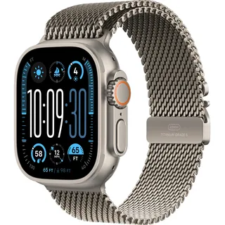 GPS + Cellular 49 mm Titangehäuse natur, Milanaise Armband natur L
