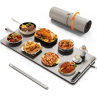 iTRUSOU Electric Warming Tray for Food, Portable Roll-Up Silicone Heating Mat, Full Surface Even Heating, XL Large 35 x 16 Inch Food Warmer for Parties, Buffet & Home Use