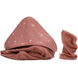 fillikid 2.tlg. Kapuzenbadetuch-Set Badetuch und Waschhandschuh 100 x 100 - Pusteblume - Rosa