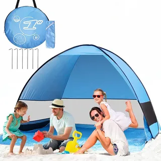 chwuyi Strandmuschel Pop Up Zelt,Tragbar Extra Light Automatisches Strandzelt UPF 50+ wurfzelt Sun Shelter für 3-4 Personen Beach Zelt Familien Sonnenschutz Strand Camping, Wanderausflug, Garten