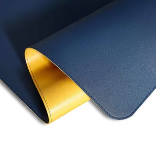 moaupr Schreibtischunterlage Leder, Groß Laptop Tischunterlage Schreibtisch Unterlage Ultradünnes Schreibtischmatte Aus PU-Leder Desk Mat Für Büro Blau + Gelb 60x110cm/23.62x43.31in