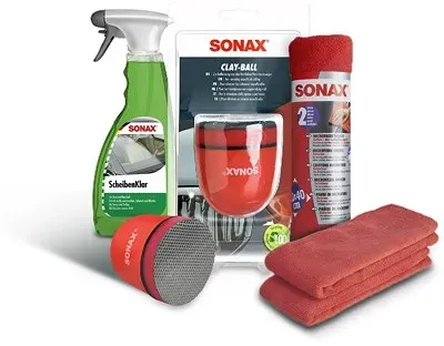 Sonax 1x 500ml ScheibenKlar + Clay-Ball + 2x MicrofaserTücher Außen [Hersteller-Nr. 03382410]