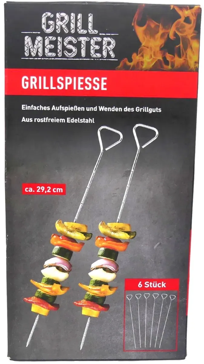 Grillmeister Grillspiesse 6 Stück aus Edelstahl Barbecue Grillen 29,2 cm