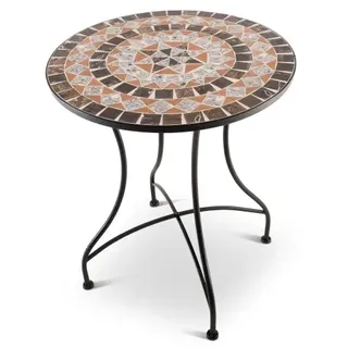 Mosaiktisch 60 cm Ø, mediterraner Garten- & Terrassentisch, 71 cm hoch, Schwarz-Grau-Orange, Raburg Mayla