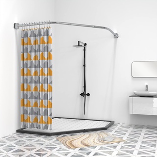 Misounda Duschvorhangstange Trapezförmig, Duschstange Ecke für Duschvorhang, 70x(45-70) x70 cm Edelstahl Duschvorhang Halterung mit Edelstahl Ringe, für Badewanne Ecke Badezimmer und Umkleidekabine