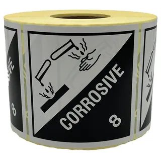 Giese-GEF Gefahrgutaufkleber Klasse 8 Corrosive - 100 x 100 mm - 1000 Etiketten auf Rolle - Papier selbstklebend - ADR