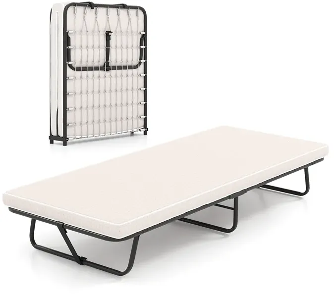 COSTWAY 190 x 80 cm Gästebett mit Matratze, klappbares Einzelbett, stabiles Metallbett bis 170 kg, Klappbett mit Memory-Schaum und Metallrahmen