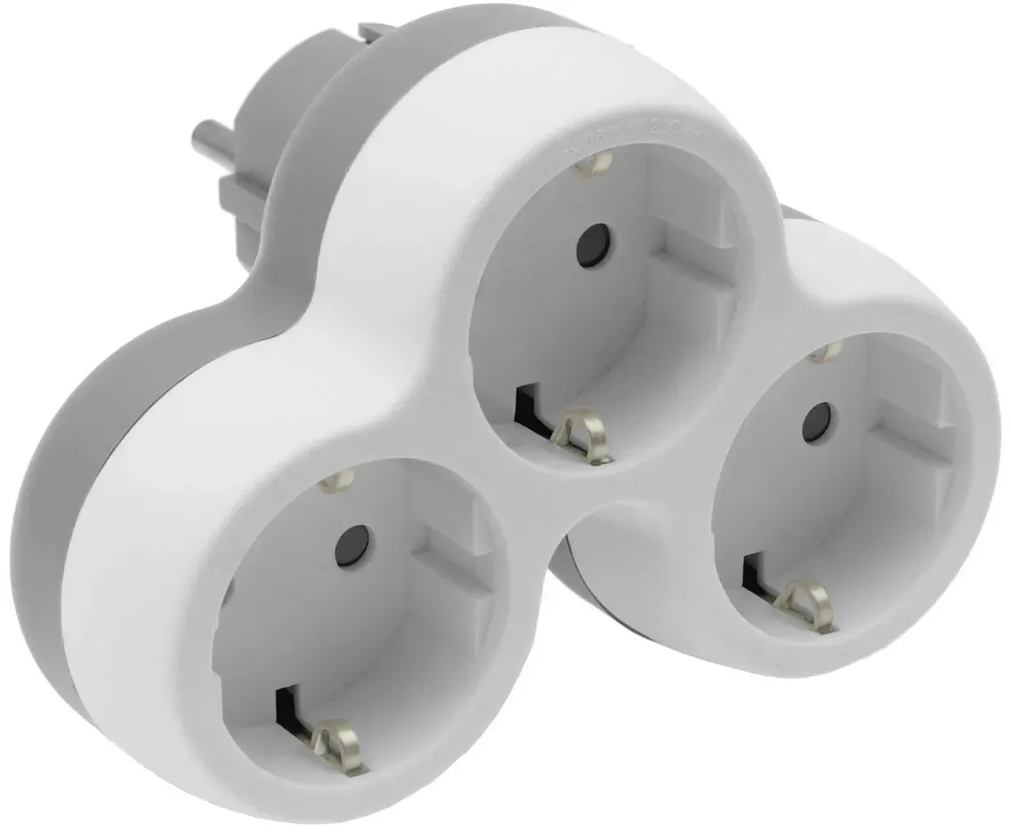 Dreifach Steckdosenadapter 3x Schuko 230V Grau-Weiß W-72005