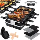 KESSER® Raclette-Grill mit Naturgrillstein, Grillplatte Tischgrill für 8 Personen, Elektrogrill Raclette Grill antihaftbeschichteter Grillplatte, 8 Pfannen und Holzspatel 1200W