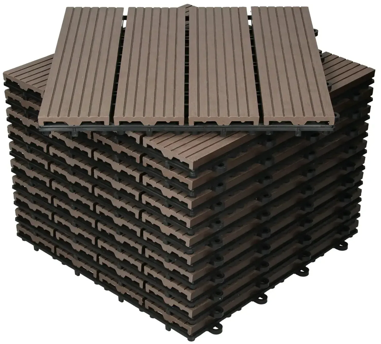 ECD Germany WPC Terrassenfliesen 30x30 cm 33er Spar Set Dunkelbraun in Holzoptik