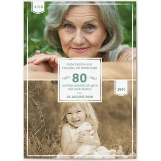 Einladung zum 80. Geburtstag Türkis online gestalten und bestellen - Früher und Heute | Wunderkarten.de