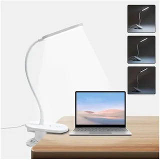 lqwell LQWELL® Klemmlampe Leselampe Bett, Dimmbare Klemmleuchte, 3 Helligkeitsstufen & 360° Flexible Klemme Schreibtischlampe für Heimbüro (Weiß)