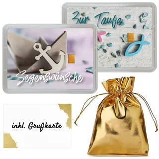 Gold zur Taufe verschenken - Goldbarren 0,5g in Geschenk Motivbox “Segenswünsche zur Taufe” - Feingold - Echtheitsgarantie