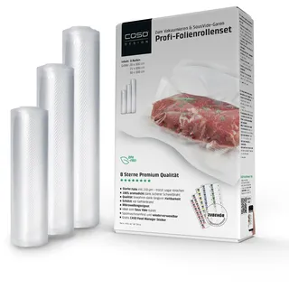 CASO Design CASO Profi- Folienset 4, 3x Folienrolle (1x20x600cm, 1x25x600cm, 1x30x600cm), Vakuumierbeutel, Vakuumbeutel für Lebensmittel, reißfest 150μm, Vakuumierfolie Sous Vide, BPA-frei
