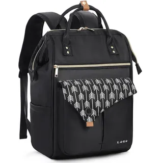 Lekesky Groß Rucksack Damen Laptop Rucksack 17.3 Zoll Schulrucksack Arbeitsrucksack Daypack wasserdichte für Uni/Reisen/Business/Arbeit, Schwarz