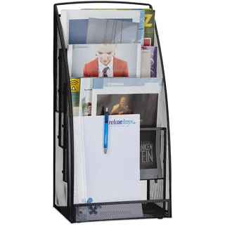 Relaxdays Magazinständer Metall, groß, 4 Fächer, Zeitungsständer, modern, Büro, Wartebereich, HBT 60x30x22 cm, schwarz