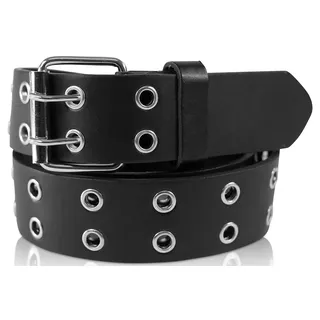 SCAMODA Doppelloch Nietengürtel mit echtem Leder für Damen und Herren, Breite ca. 3,5 cm, Schwarz, 140/BW125 - 140/BW125 - Br. 3,5 cm