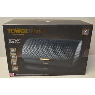Tower T826090MNB Empire Roll-Top-Brotkasten, Edelstahl, Mitternachtsblau und Messing