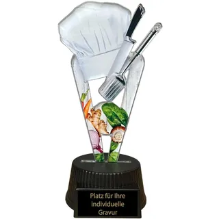 EBERiX POKALE - Acryl Küchen Pokal 15 cm hoch mit Gravurschild | Kochmütze & Küchenutensilien Motiv | Leichter Pokal für Kochturniere, Backwettbewerbe & Küchenevents