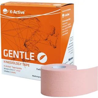 K-Active Kinesiologie Tape GENTLE mit STRATAGEL® Klebertechnologie, wasserabweisend und hypoallergen, 50 mm x 5 m, 6er Box