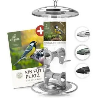 wildtier liebe Futtersäule für Samen, Körner & Kerne 26cm, Silber