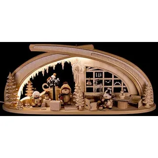 RATAGS Schwibbogen aus Massivholz Eishöhle mit Raureif - 59x30 cm - Kerzenhalter für Weihnachten, Silvester - Weiß - Holz (unbehandelt)