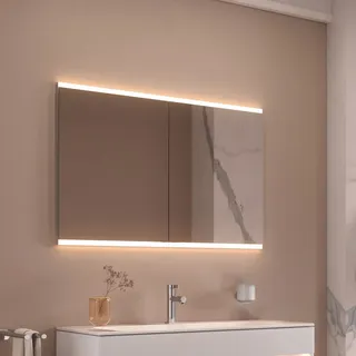 Keuco Royal P94 Unterputz-Spiegelschrank 2-türig 100 x 10,7 cm, mit LED-Beleuchtung, Badmöbel, silber eloxiert
